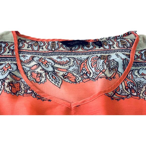 INVESTMENTS KIMONO SLEEVE, PULL-OVER BLOUSE, WOMENS, PL, ORANGE & BLUE PAISLEY - Picture 2 of 12